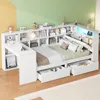 Lit plateforme en bois en forme de L avec bureau, étagère à Voir les images du produit 1