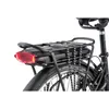 Close-up of the rear of an electric bicycle, focusing on the battery pack, taillight, and rear rack. Produktbild-Vorschau