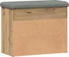 A shoe bench with a gray upholstered top and a wood-effect body. Voir les images du produit