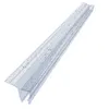 A clear, close-up shot of a transparent shower door seal with water droplets on it, set against a white background. Voir les images du produit