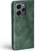 A green flip cover phone case is shown from a side-angle. Produktbild-Vorschau