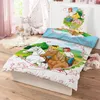 A child's bedroom with bedding featuring cartoon characters riding horses. Produktbild-Vorschau