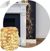 A string of warm white fairy lights is draped around a fireplace mantel and down the side of a dark blue wall. Produktbild-Vorschau