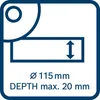 A diagram showing the maximum cutting depth and diameter for a tool. Voir les images du produit