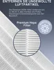 Close-up of a white HEPA filter with text overlay about its effectiveness in removing airborne particles. Produktbild-Vorschau