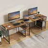 A wide, double workstation desk with computers and accessories. Anteprima dell’immagine prodotto