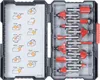 A set of router bits in a black carrying case, with diagrams of the router bit profiles on the left side of the case. Náhľad obrázku produktu