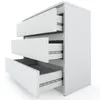 A white, three-drawer dresser with drawers partially open, showing the drawer slides. Produktbild-Vorschau