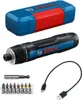 A Bosch cordless screwdriver and its accessories are displayed against a white background. Voir les images du produit