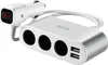 A white and silver car charger with multiple ports and a digital display. Produktbild-Vorschau