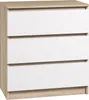 A chest of drawers with three white drawers and a wood-effect frame.
