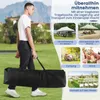 A man carrying a large black bag with a tent inside, with various scenes of the tent being used in different settings. Produktbild-Vorschau