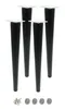 Four black tapered furniture legs with square mounting plates are shown standing upright on a white background. A small pile of screws and four felt pads are arranged below the legs. Náhľad obrázku produktu