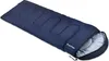 A navy blue sleeping bag is shown lying on a white background. Produktbild-Vorschau
