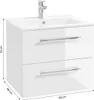A white bathroom vanity with a sink and faucet, shown from a three-quarter angle. Podgląd zdjęcia produktu