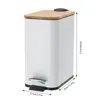 A white rectangular trash can with a bamboo lid and a silver pedal. Náhled obrázku produktu