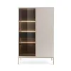 A modern vitrine cabinet with glass doors and LED lighting, presented against a white background. Produktbild-Vorschau