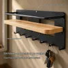 Schlüsselbrett mit Ablage, 8 Haken, Holz, schwarz, 35x10x10 cm Produktbild-Vorschau