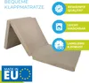 A folded mattress is shown with marketing text and icons highlighting its features. Produktbild-Vorschau
