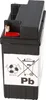 A black battery with a white label. Produktbild-Vorschau