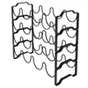 A black metal wine rack with multiple tiers and bottle holders, shown against a white background. Náhled obrázku produktu