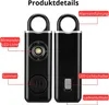 Product details of a personal alarm device shown from front and back. Produktbild-Vorschau