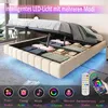 A bed with its storage compartment open, showing organized items and illuminated by LED lights. Náhľad obrázku produktu