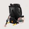The back of a black car seat is shown, with straps and connectors highlighted. Produktbild-Vorschau
