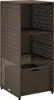 A brown poly rattan garden cabinet with shelves and a storage basket. Náhled obrázku produktu