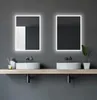 A modern bathroom vanity with two sinks and illuminated mirrors. Produktbild-Vorschau