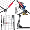 A collage of four close-up images showing different parts and features of a foldable drying rack. Produktbild-Vorschau
