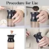 Collage of images showing the steps for using a manual coffee grinder. Voir les images du produit