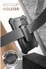A phone case holster attached to a belt, with a circular graphic showing its rotation feature. Náhled obrázku produktu