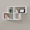 A white wall-mounted shelf unit with books and decorative items. Produktbild-Vorschau