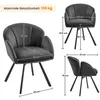 Multiple views of a gray velvet chair with dimensions indicated by text and lines. Produktbild-Vorschau