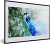 MuchoWow® Gerahmtes Poster Aquarell - Pfau - Blau 40x30 cm Produktbild-Vorschau 1