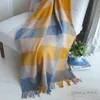 Wolldecke 130x170 cm Karomuster Beige Creme Gelb Blau Produktbild-Vorschau