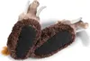The soles of two plush slippers shaped like mammoths are shown against a white background. Produktbild-Vorschau