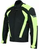 Herren-Motorradjacke in Grün, Seitenansicht. Hergestellt aus Polyestergewebe, mit 3 Taschen (darunter 2 Fronttaschen) und winddichtem, herausnehmbarem Innenfutter mit einer Innentasche. Zudem ausgestattet mit zahlreichen Protektoren. Produktbild-Vorschau