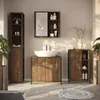 A modern bathroom vanity set with a sink, cabinet, and tall storage unit, decorated with plants and toiletries. Podgląd zdjęcia produktu