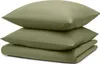 A stack of folded bedding and pillows in a light green color. Produktbild-Vorschau