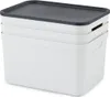 A set of three white storage boxes with gray lids, stacked on top of each other. Produktbild-Vorschau