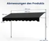 A diagram showing the dimensions of a black awning, with measurements indicated in centimeters. Anteprima dell’immagine prodotto