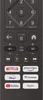A close-up view of a black TV remote control with various buttons and app icons. Voir les images du produit