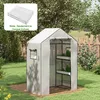 A greenhouse cover is shown in a garden setting, with plants inside. Voir les images du produit