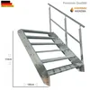 A galvanized steel staircase with a handrail, shown against a white background. Dimensions are indicated with measurement lines and text. Anteprima dell’immagine prodotto