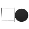 A black metal table frame and a black round tabletop are shown separately against a white background. Produktbild-Vorschau