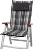 A close-up studio shot of a high-back chair cushion with a plaid pattern and a headrest. Produktbild-Vorschau