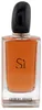 Giorgio Armani Sì Flakon mit schwarzem ovalem Deckel, schlichtem Design und intensiv bernsteinfarbenem Duft. Produktbild-Vorschau