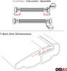 Diagrams showing dimensions and adjustability of roof rack components. Voir les images du produit